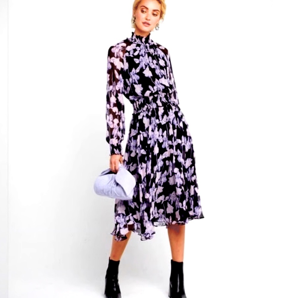 NWT OPT Floral Printed L/S Dress with Smocking